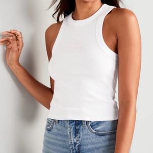 NWT Old Navy Medium T White Graphic Rib-Knit Cropped Tank Top